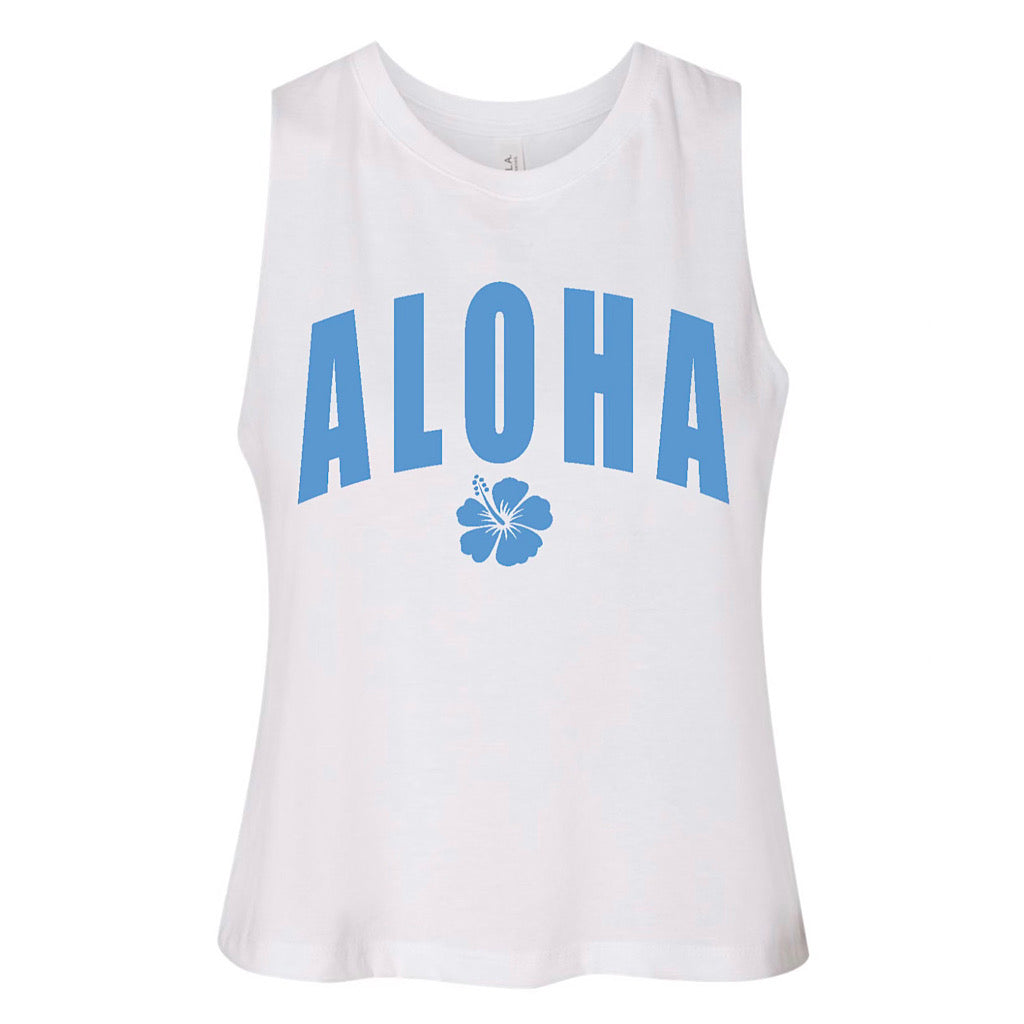 Aloha Racerback Cropped Tank - Blue Hawaii