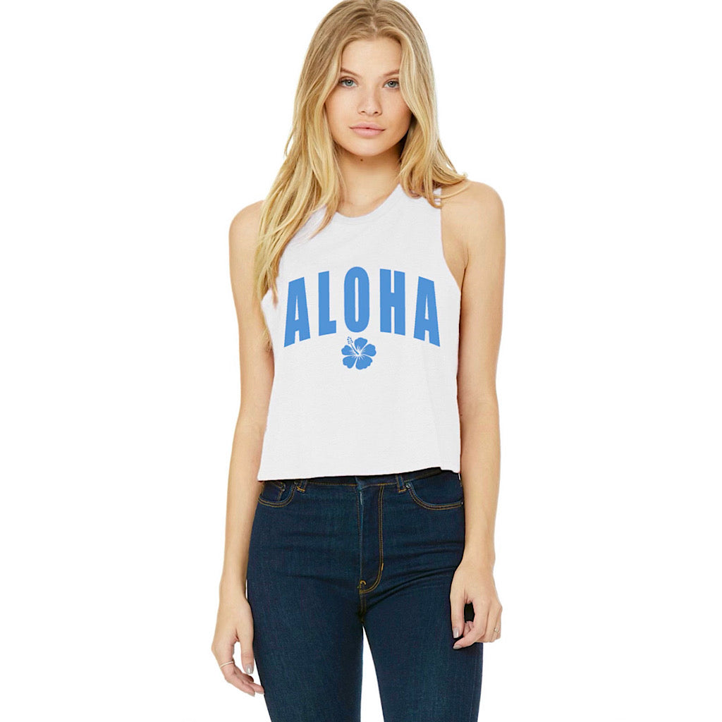 Aloha Racerback Cropped Tank - Blue Hawaii